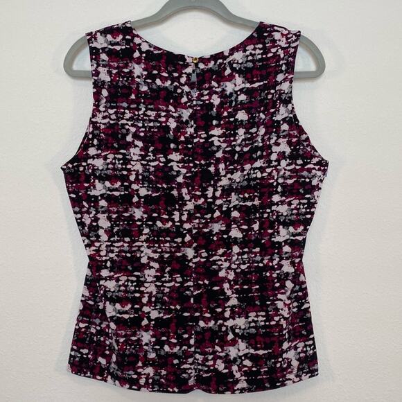 Calvin Klein Top Black Bright Pink Print Petite PXL Pleat Neck Sleeveless Jersey - Picture 2 of 8
